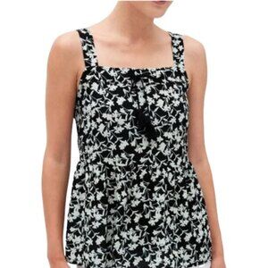 Banana Republic Factory Black Floral Print Top Size L Peplum